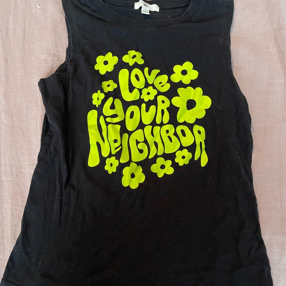 Black Tank Top with Neon Green Print